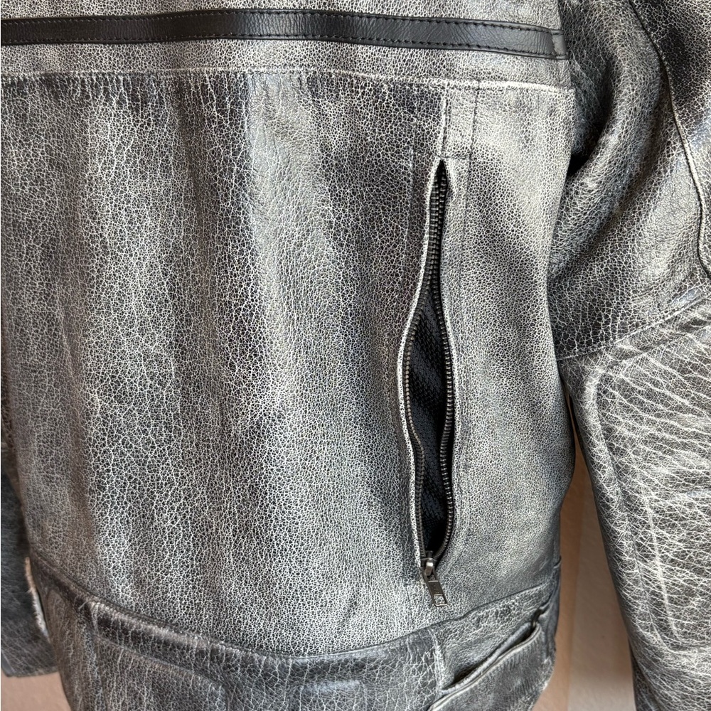 Unik Distressed Gray Leather Bomber Motorcycle Jacket men Sz L - Picture 8 of 16